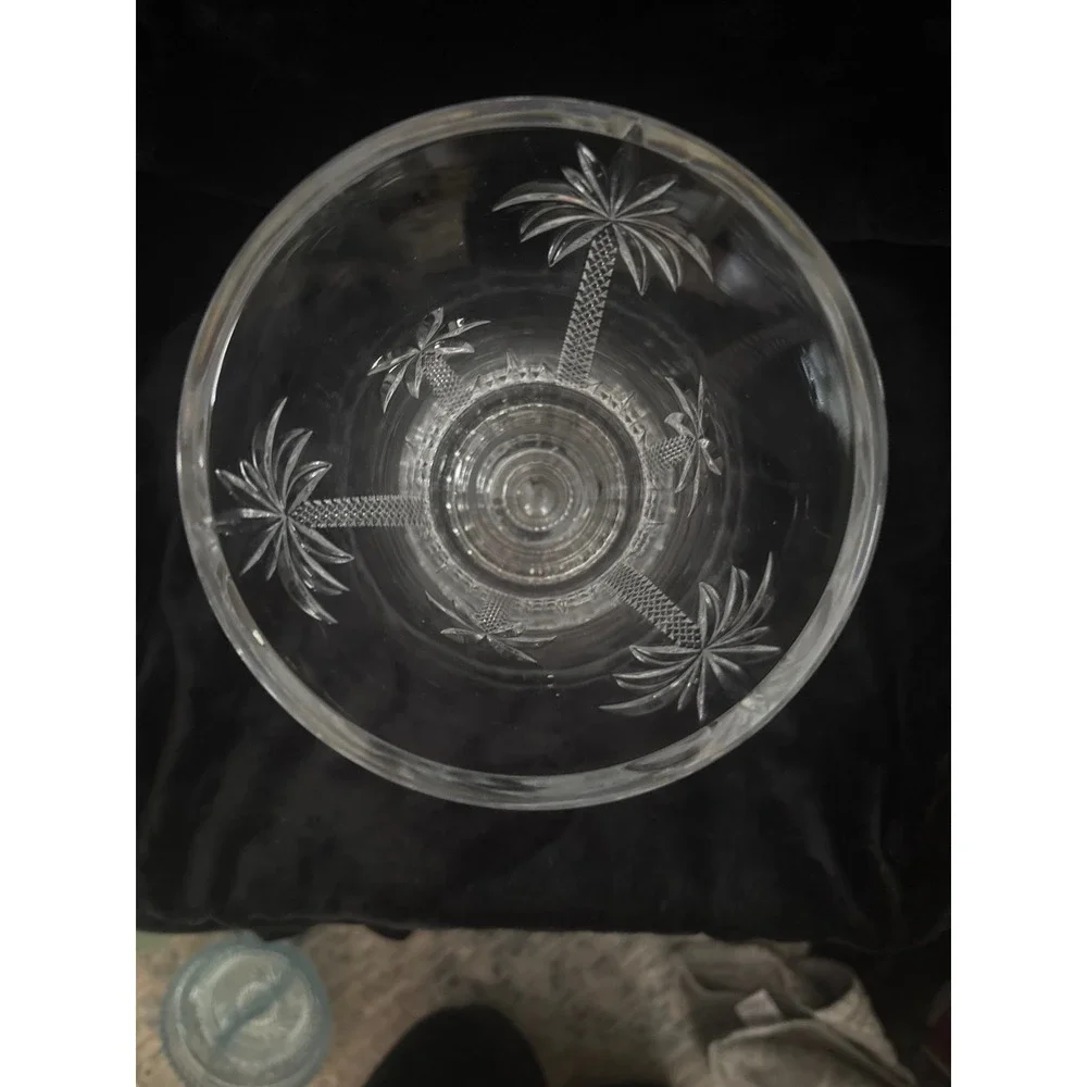 Crystal Palm Tree Vase Unisex 8in Clear Excellent Etched Coastal Hurricane‎